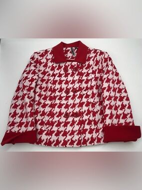Vintage Mary Kay XS Red & White Houndstooth Double-Breasted Jacket